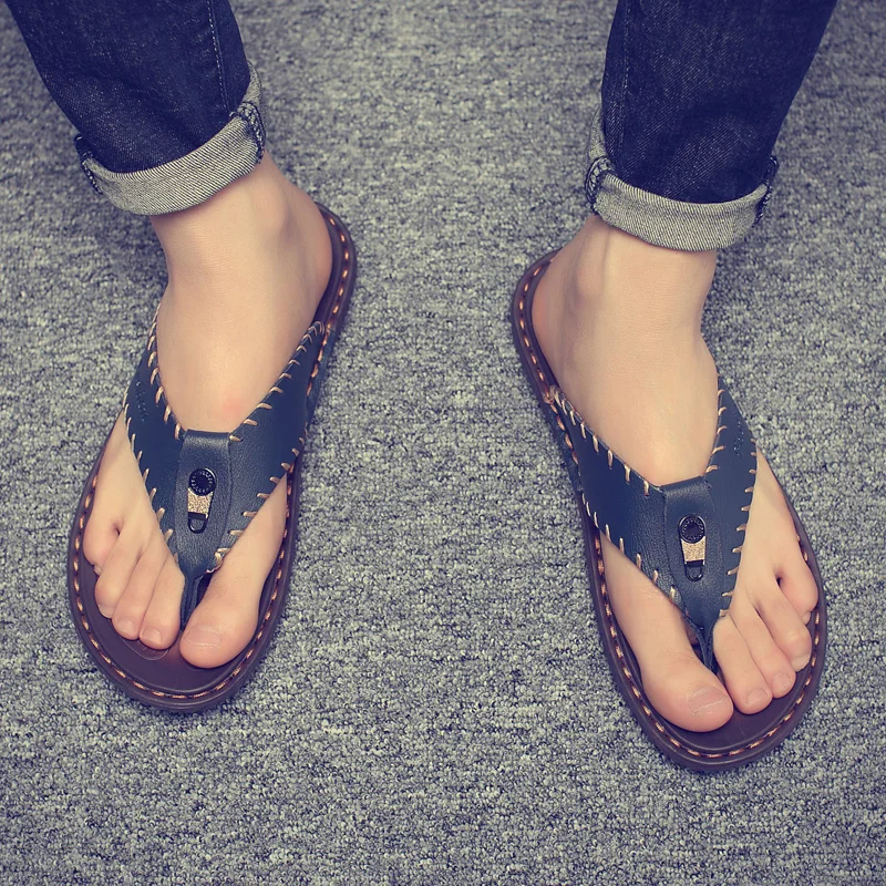 

Summer Men sandals Genuine Leather Shoes Men Fashion Flip Flops Beach Outdoor Trendy Anti-slip Mens Casual Shoes Classic sandals