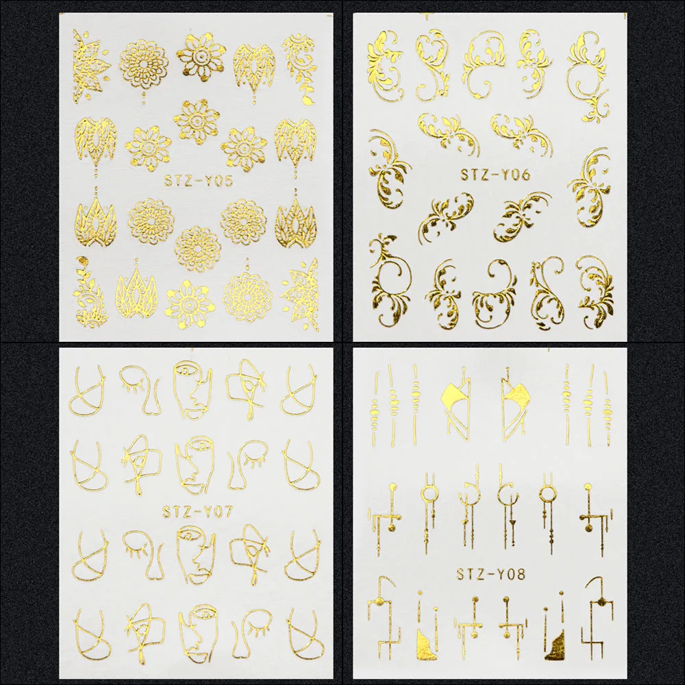 20pcs Geometric Nail Stickers Gold Triangle Star Slider Nail Art Sticker Set Water Decals Manicure Decorations Foils TRSTZ-YY20