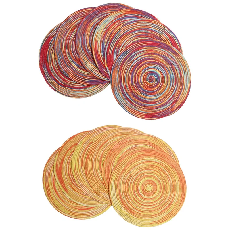 12x Braided Colorful Round Place Mats for Kitchen Dining Table Runner Heat Insulation Non-Slip Washable Fall Placemats | Дом и сад