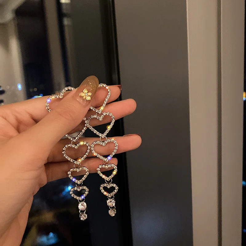 

2021 Korean Temperament Long Tassel Earrings For Women Sweet Lovely Heart Dnagle Drop Earrings Ladies Joker Pendientes Jewelry