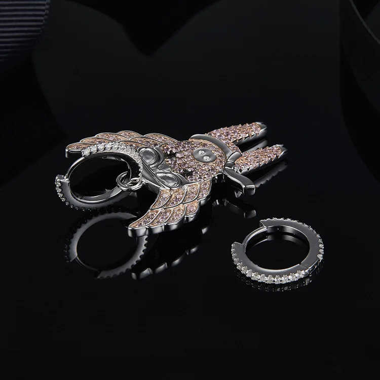 fashion monaco jewelry LAVIATEUR earrings pink white zircon stone flying pig women accessories fly | Украшения и аксессуары