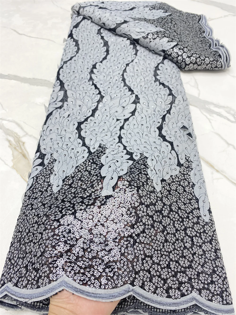 

Grey African Lace Fabric 2021 High Quality Nigerian Lace Fabric 5 Yards French Sequins Lace For Wedding Dress 4470B
