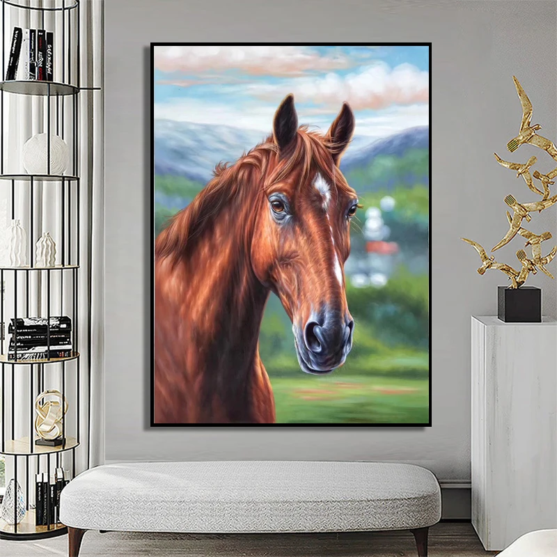 100% ручная роспись Реалистичная голова лошади Картина на холсте настенное