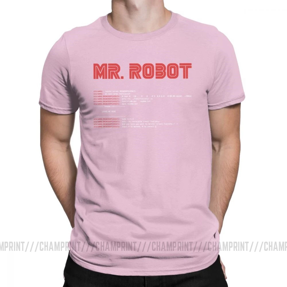 Розовый Крутая футболка Mr Robot Программирование программист футболки разработчик футболки с кодом для мужчин вырез лодочкой хлопок короткий рукав Одежда большого размера - Цвет: Розовый
