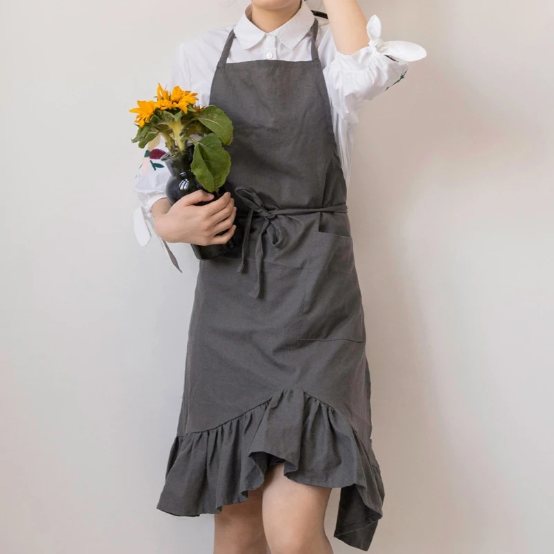 

50LB Casual Pleated Lace Kitchen Cooking Aprons for Women Chef Apron with Pocket Soft