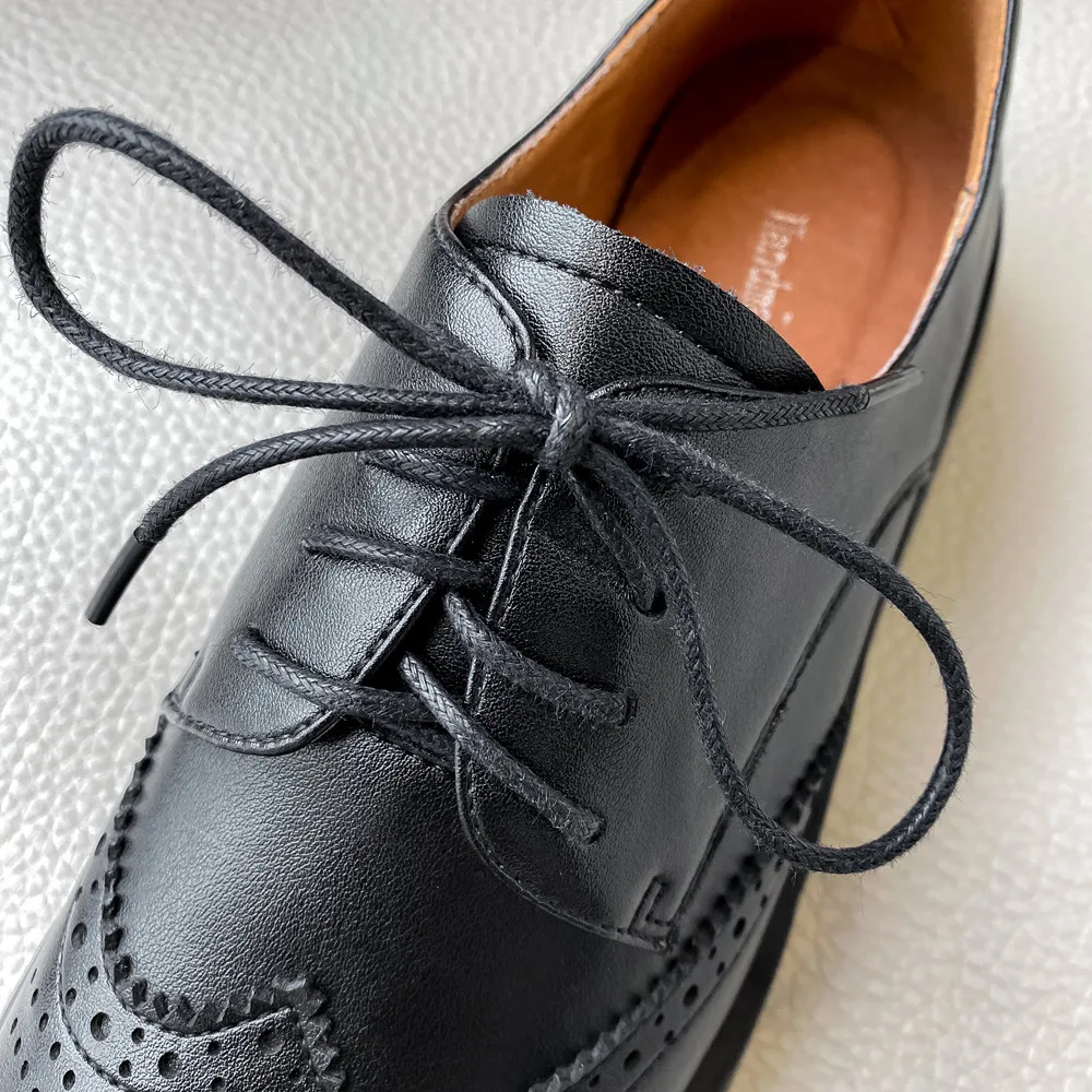 

Women's genuine leather lace-up flats oxfords leisure soft comfortable british style carving retro casual female footwear shoes