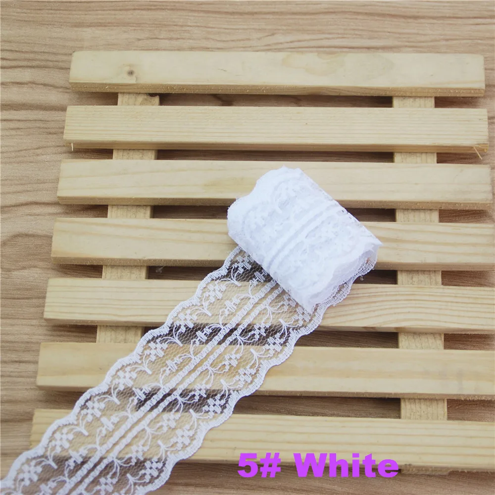 White FASMILEY 45 мм кружевная отделка из полиэстера Grosgrain кружевная лента Цветочная отделка разноцветная лента 10 ярдов L133-2 - Цвет: White