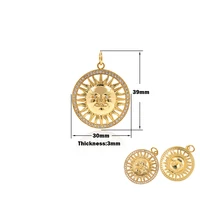 round sun face pendant cz cubic zirconia award medal necklace diy jewelry bracelet making accessories 26x20x4mm