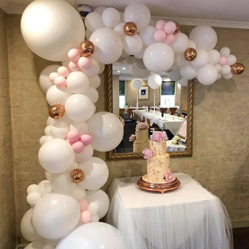 Набор арочных шаров макарон пастельные Белые и розовые шары гирлянда из розового