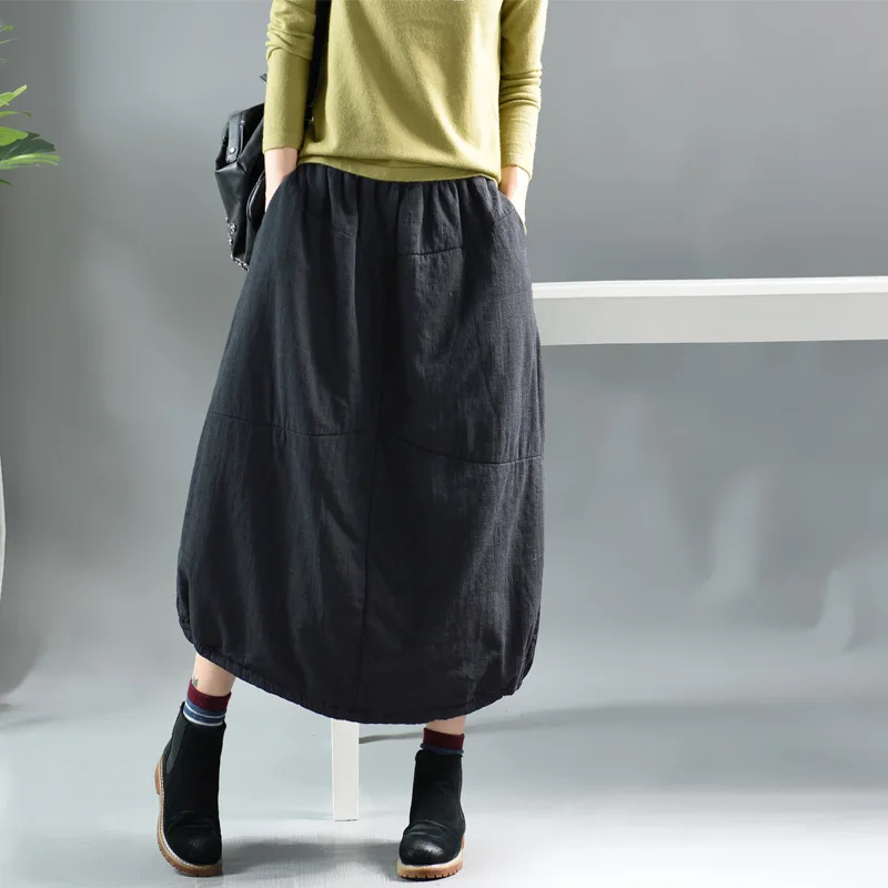 Осенне зимняя юбка Женская Ретро эластичная талия свободная прошитая 2019 Новая