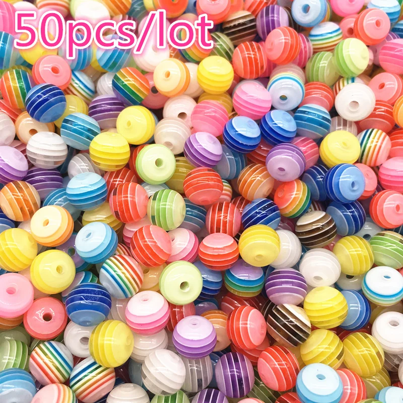 

6/8MM 50pcs DIY Bracelet Accessories Children Handcraft Department Round Transparente Resin Stripe Beads for jewelry Findings