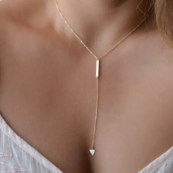 

Gold Y Lariat Necklace, Sliver Or Gold Dainty Necklace, Simple Y Necklace, Women Bar Drop Triangle Necklace,