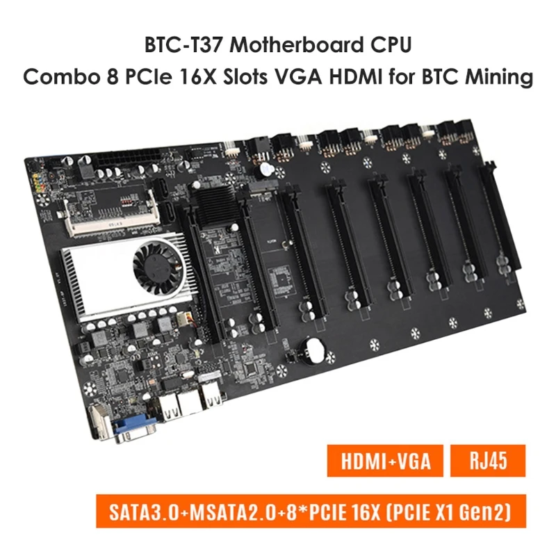 

BTC-T37 Mining Motherboard Kit 8 GPU CPU PCI-E 16X Slots 4G DDR3 Sodimm 64G mSATA SSD ​for Cryptocurrency Bitcoin Mining