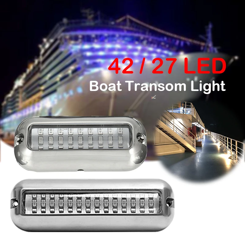 27/42 LED Underwater Fishing Light 12V Boat Transom Night Navigation Light Water Landscape Lighting For Marine Boat Accessories