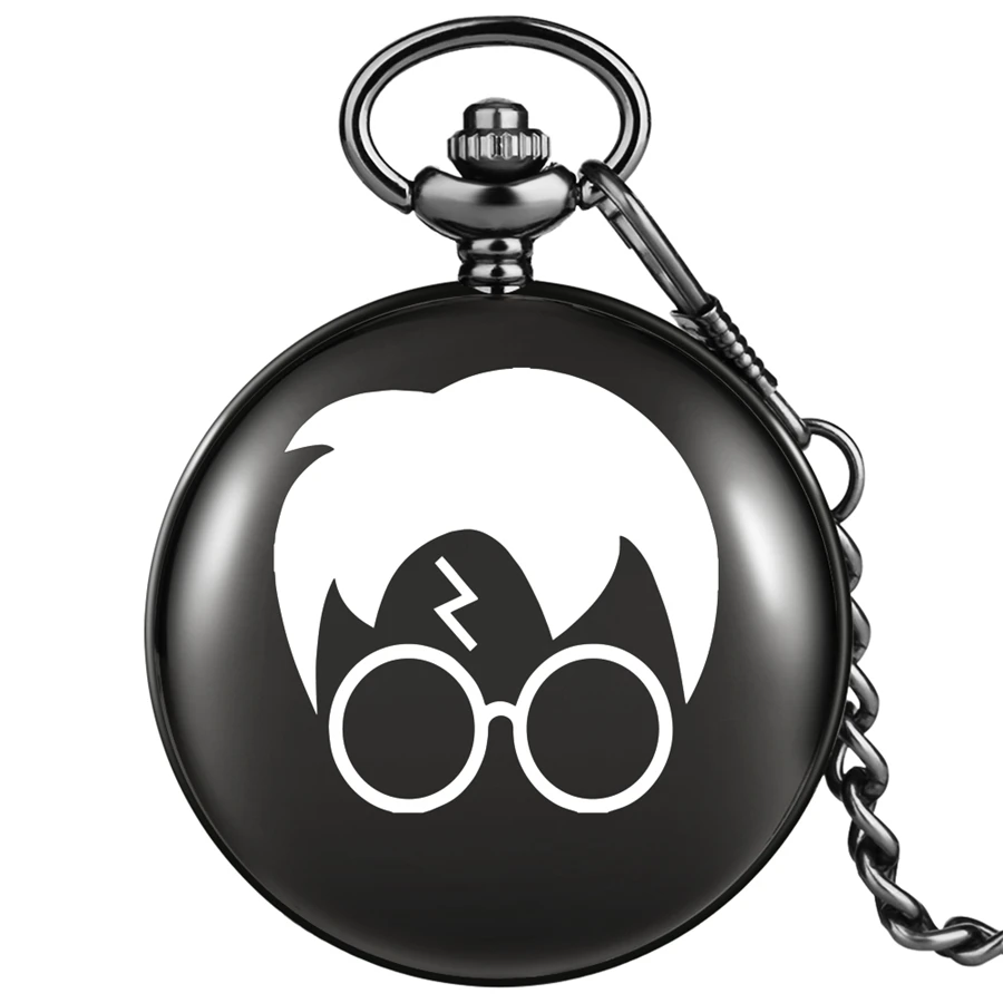 Black Harajuku Clock Lightning Glasses Printing Quartz Pocket Watch Necklace Flash Graphic Pendant Chain Antique Gift | Наручные часы