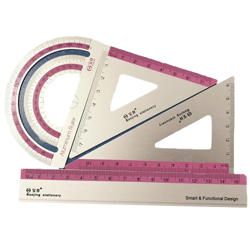 4pcs/set New UV Aluminum Alloy Ruler Drawing Measurement Geometry Triangle Straightedge Protractor A Variety Of Rulers | Дом и сад