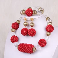 dudo acrylic beaded necklaces for women red african balls design nigerian bridal jewelry set original style