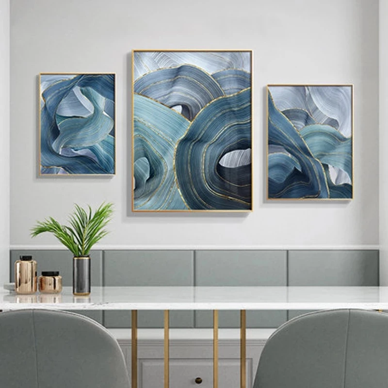 

Gold Lines Green Blue Abstract Art Canvas Painting Living Room Bedroom Cafe Internet Nordic Style Wall Art Pictures
