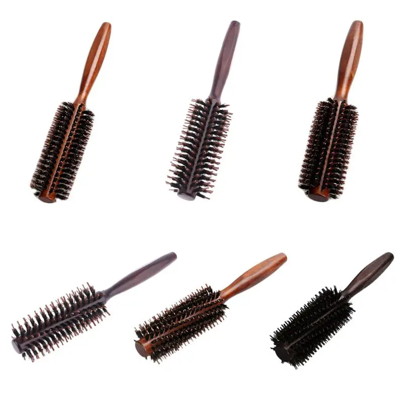 

6 Types Straight Twill Hair Comb Natural Boar Bristle Rolling Brush Round Barrel Blowing Curling DIY Hairdressing Styling