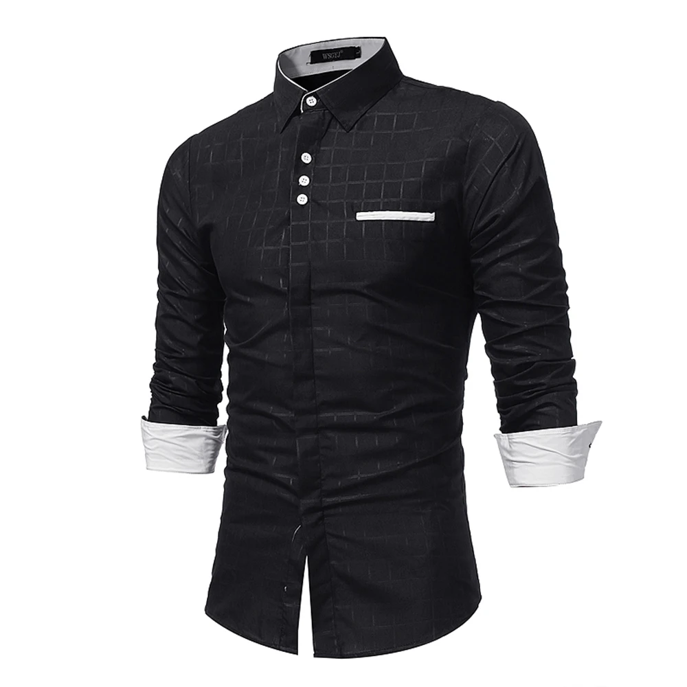 7033 black Мужские официальные Рубашки повседневные осенние офисные деловые рубашки с длинным рукавом и карманом, мужские однотонные рубашки на пуговицах - Цвет: 7033 black