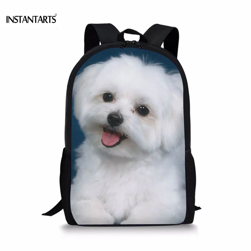

Женский школьный ранец INSTANTARTS, милый рюкзак для девочек-подростков с 3D рисунком мальтийских собак, сумка для начальных праздников