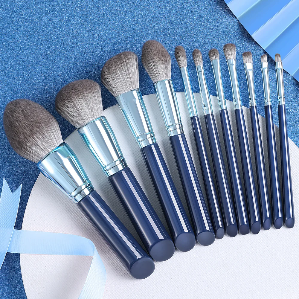 

11pcs Exquisite Blue Makeup Brushes Set Eyeshadow Powder Wood Handle Concealer Cosmetic Eyebrow Beauty Tool