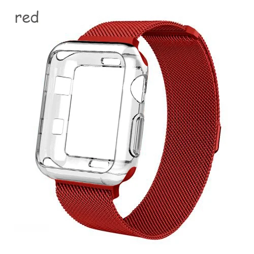 red Ремешок+ чехол для apple watch Band Milanese Loop apple watch 4 3 band iwatch band 42 мм 38 мм correa 44 мм/40 мм pulseira ремешок для часов - Цвет ремешка: red