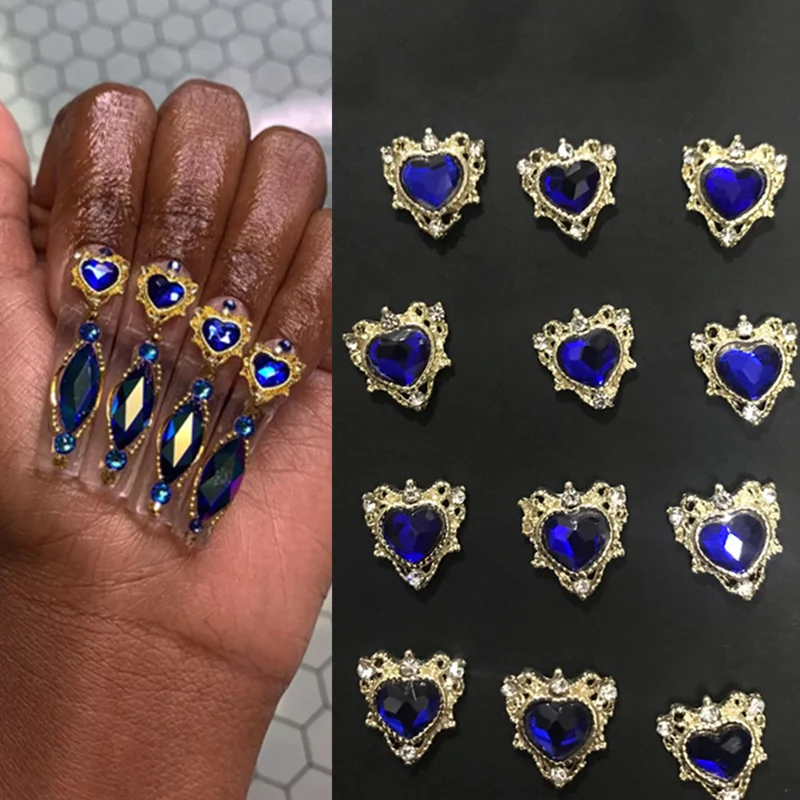 

10pcs Nail Crystal Charms Heart Shape Aolly Nail Art Rhinestones Decoration AB Gold Diamond Nail Art Tips Pess On Nails Supplies