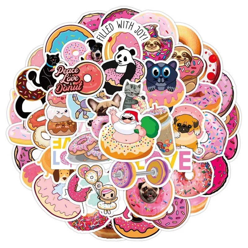 

50Pcs/Set Cute Cartoon Donut Gourmet Animal Stickers Notebook Suitcase Stationery Sticker Kawaii School Supplies Anime Decor