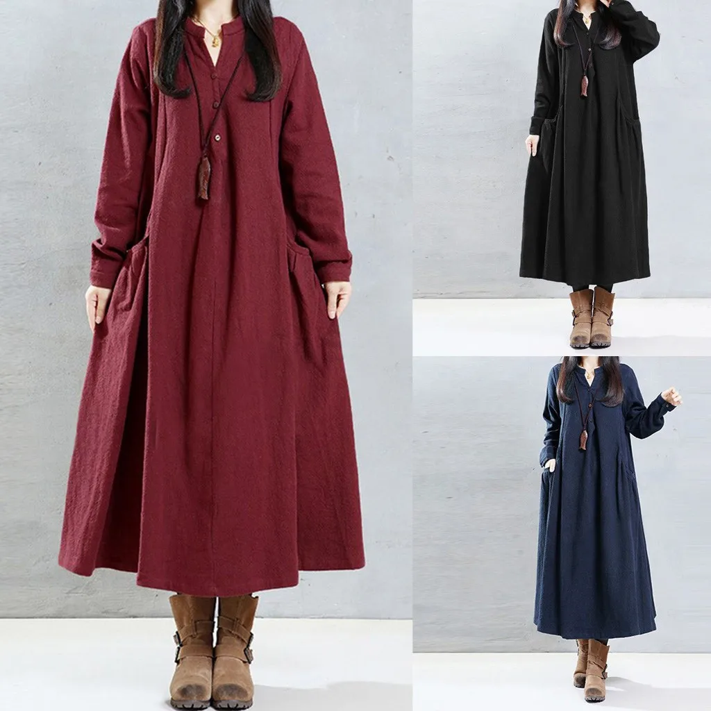 Теплое осенне-зимнее женское платье макси повседневное бохо свободное вязаное с