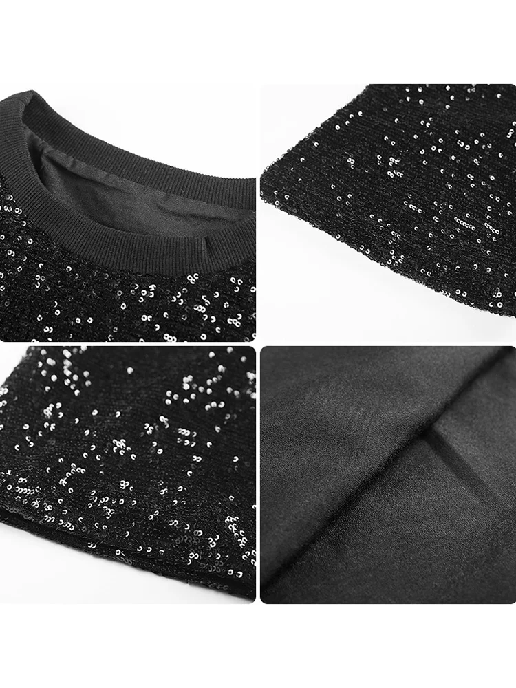 

Spring And Autumn Fashion New Hong Kong Style Long Sequin Short Sleeve T-Shirt Female Harajuku Shiny Loose T-Shirt