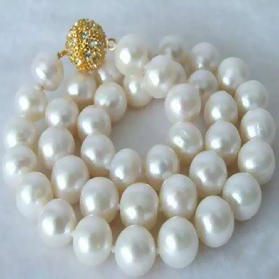 Fashion white natural freshwater cultured pearl nearround charming beads necklace for women chain jewelry making 18 inch BV379
