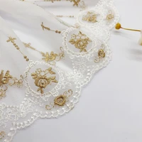 gold embroidered flower lace trim net fabric diy lolita dress collar sewing elastic band v2915