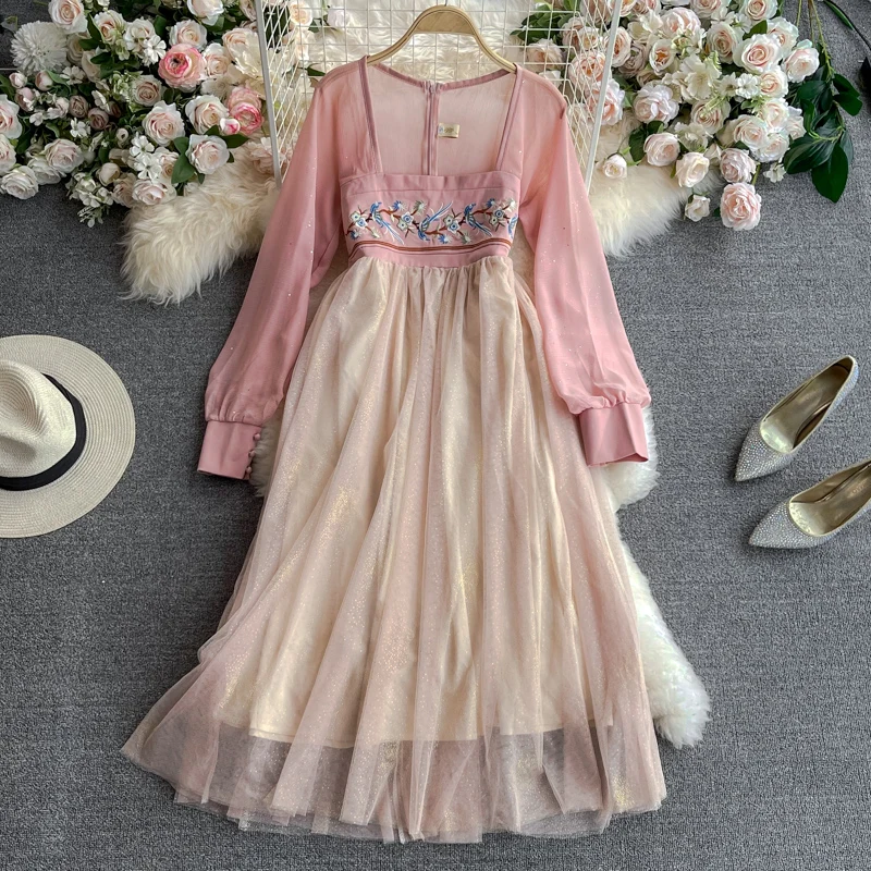 

Новинка, весенне-осеннее китайское ретро-платье yраз в китайском стиле, яркое шифоновое закрывающее талию платье в античном стиле с квадрат...