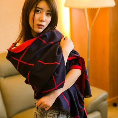 

Women's New Double-sided Plaid Cashmere Scarf. Thickened Dual-purpose Warm Scarf In Autumn and Winter. Geometric Plaid Cape