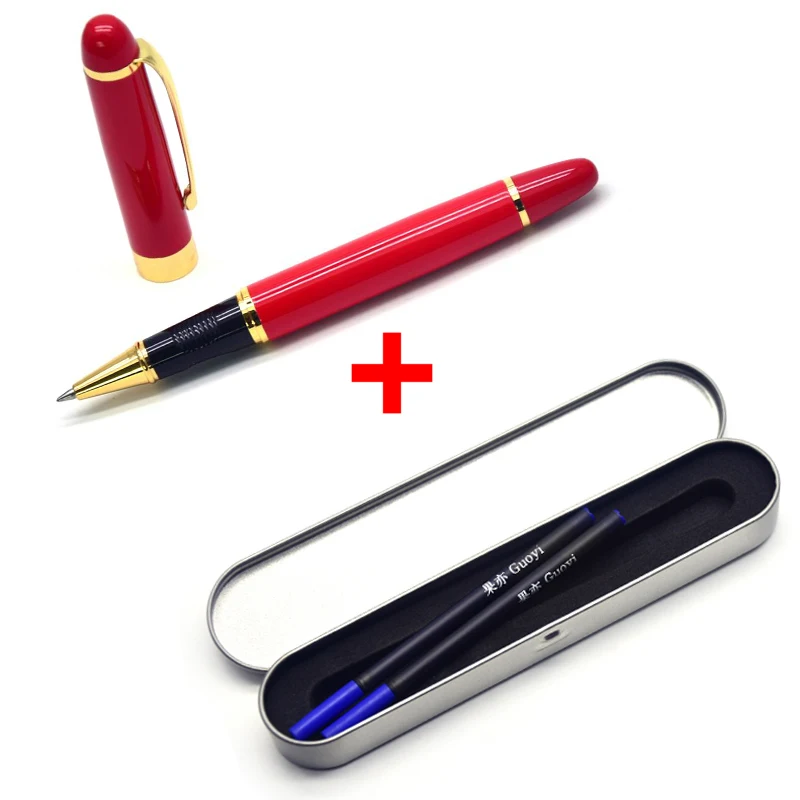 Red gift-2 blue ink Guoyi A203 креативная металлическая гелевая ручка для обучения в офисе для школы, канцелярские принадлежности, подарки, роскошная ручка для отеля, шариковая ручка для делового письма - Цвет: Red gift-2 blue ink