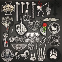 skull punk patches for clothing embroidery stripe badges sewing diy decoration clothes stickers ironing patches appliques