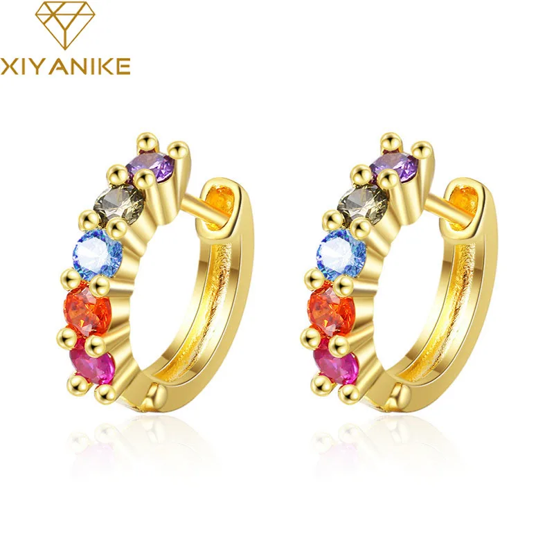 

XIYANIKE Silver Color European Style Colorful Full Zirconium Rhinestone Earrings Simple Ear Buckle Fashion Unique Earring