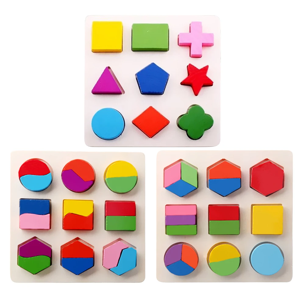 

3D Geometric Shaped Sorting Math Bricks Puzzle Children Wooden Montessori Preschool Learning Early Educational Jigsaw Toys
