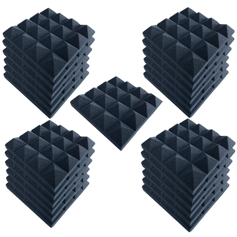 

Акустическая пена Звуконепроницаемая черная 16-пирамидальная студийная поглощающая Звукоизоляционная панель Защитная губка для плитки