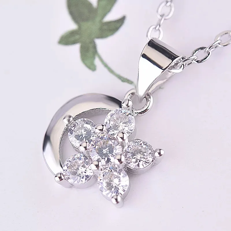 Простое модное серебристое ожерелье с подвеской в виде Луны и звезды для женщин