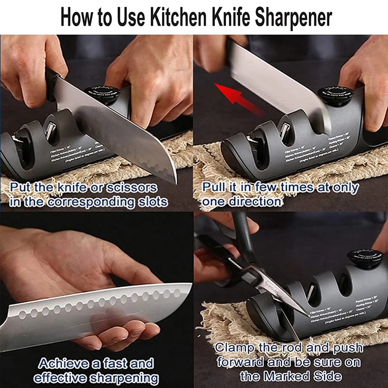 

Knife Sharpener with Adjustable Angle Button,3 Stages Sharpeners,for Various Household Scissor&Knives