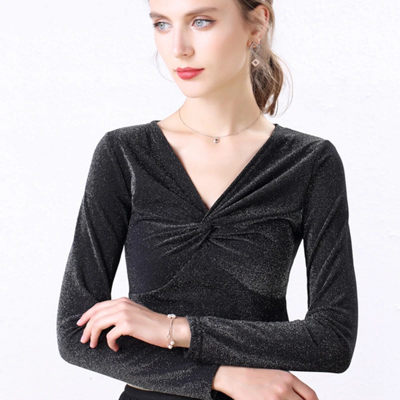 Женская блестящая блузка с люрексом осенне зимние Сексуальные облегающие