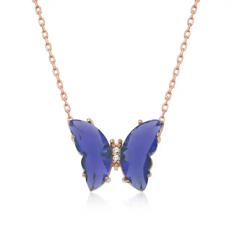 

Silver Blue Glass Butterfly Pendant