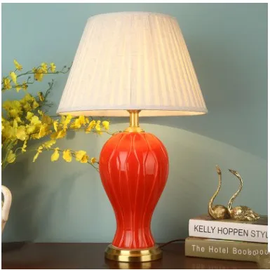 Pleated Lampshade Китайский стиль Красного цвета для свадебного использования Керамическая Настольная лампа для спальни прикроватная гостиная фойе для кабинета настольная лампа для чтения ночной Светильник 190128 - Цвет абажура: Pleated Lampshade
