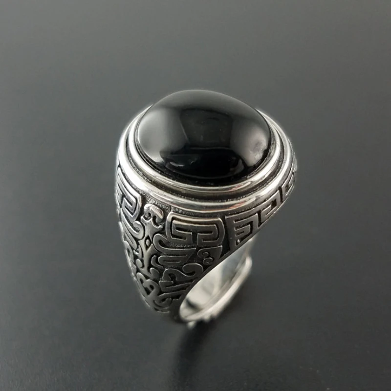 

Мужские кольца с черным ониксом, толстые овальные кольца с ониксом, серебряные ювелирные изделия, тайские серебряные кольца, 925 пробы, натур...