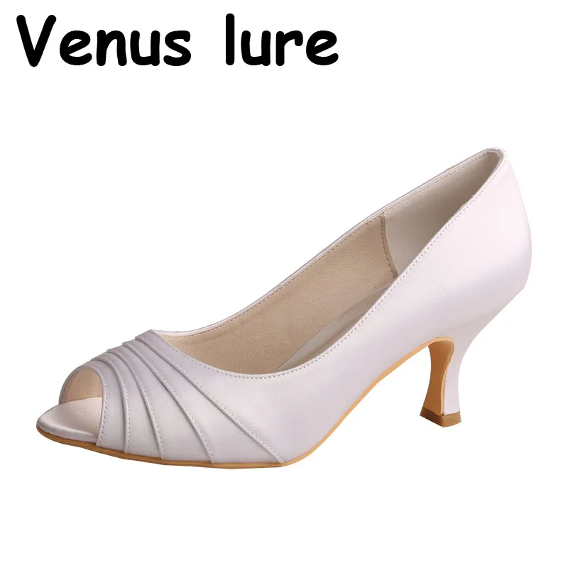 

23 Colors White Shoes for Women Mid Heel Peep Toe Female Footwear Size 5