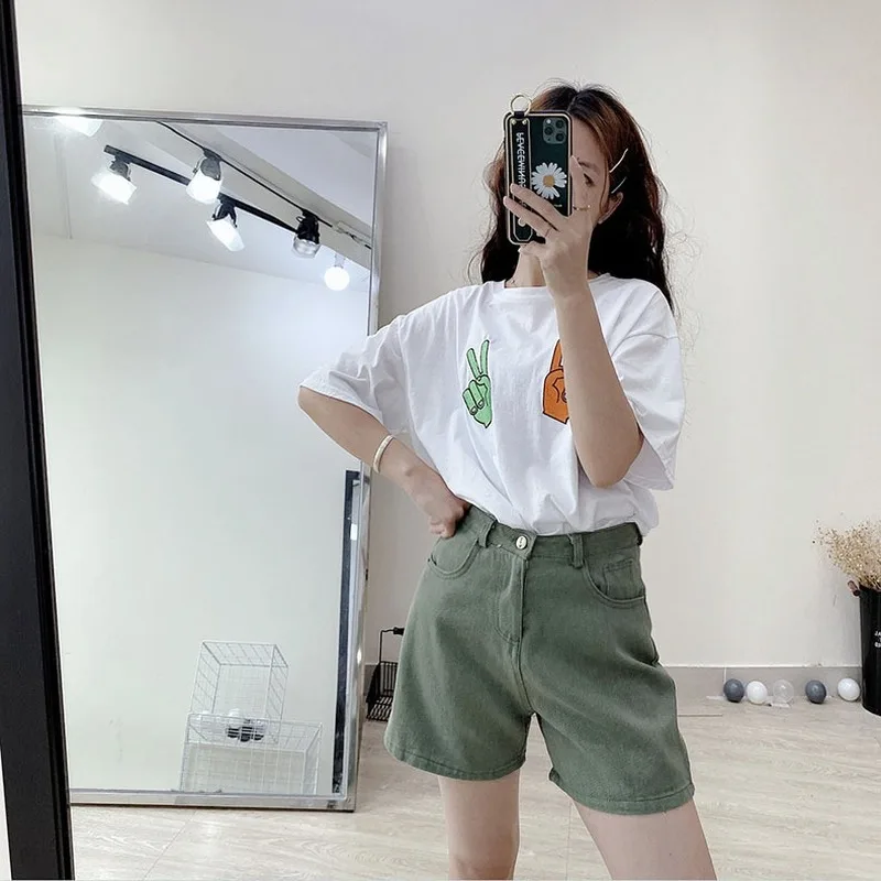 Женские летние джинсовые шорты хлопковые однотонные повседневные Черные белые