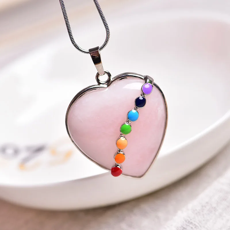 1 шт. подвеска семь чакр в форме сердца из розового кварца с натуральным