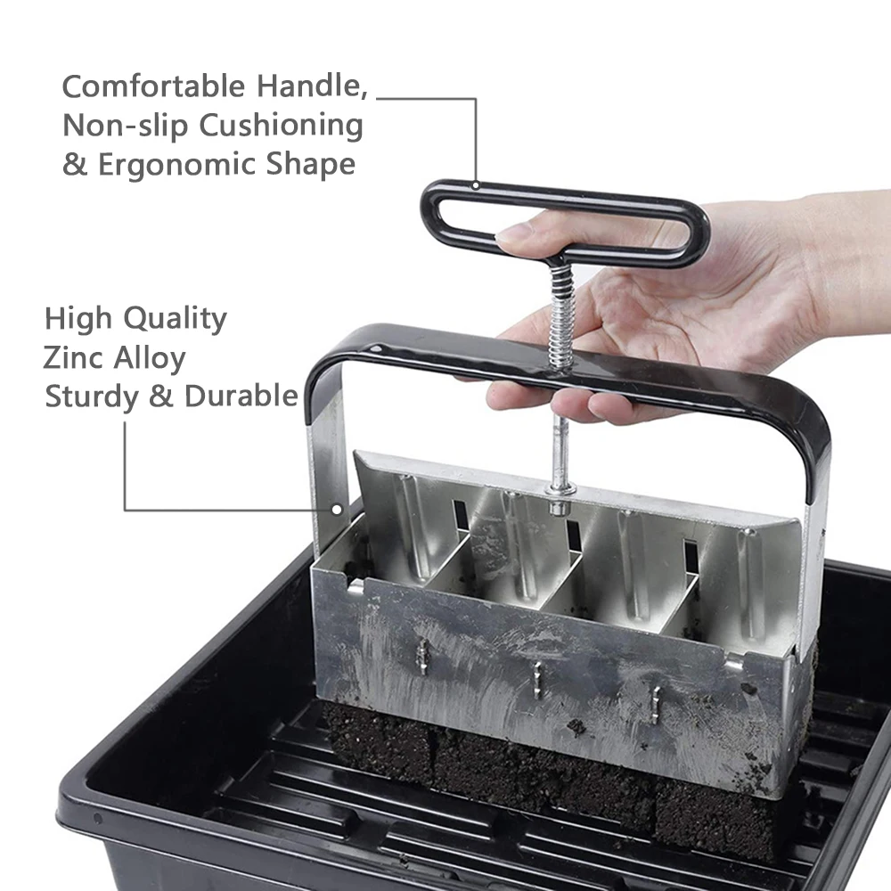 

2 Inches Soil Block Maker Manual Quad Soil Blocker Zinc Alloy Handheld Soil Blocking Tool for Seedling Cutting Garden Greenhouse